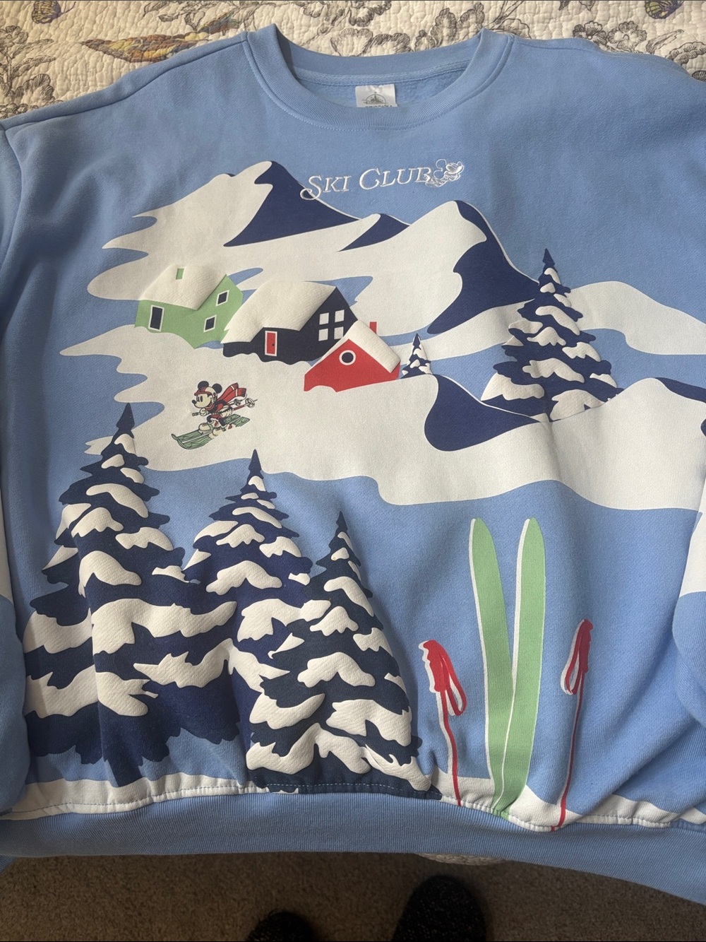 Disney Light Blue Ski Scene Sweatshirt with Snowy Trees